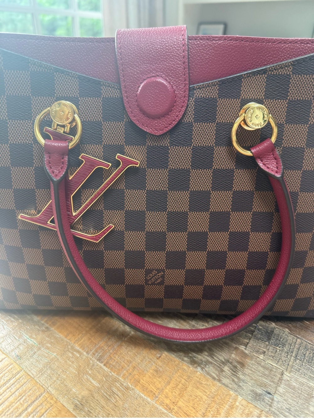 Louis Vuitton Riverside Damier Ebene Canvas Tote with Burgundy Trim - Picture 2 of 8